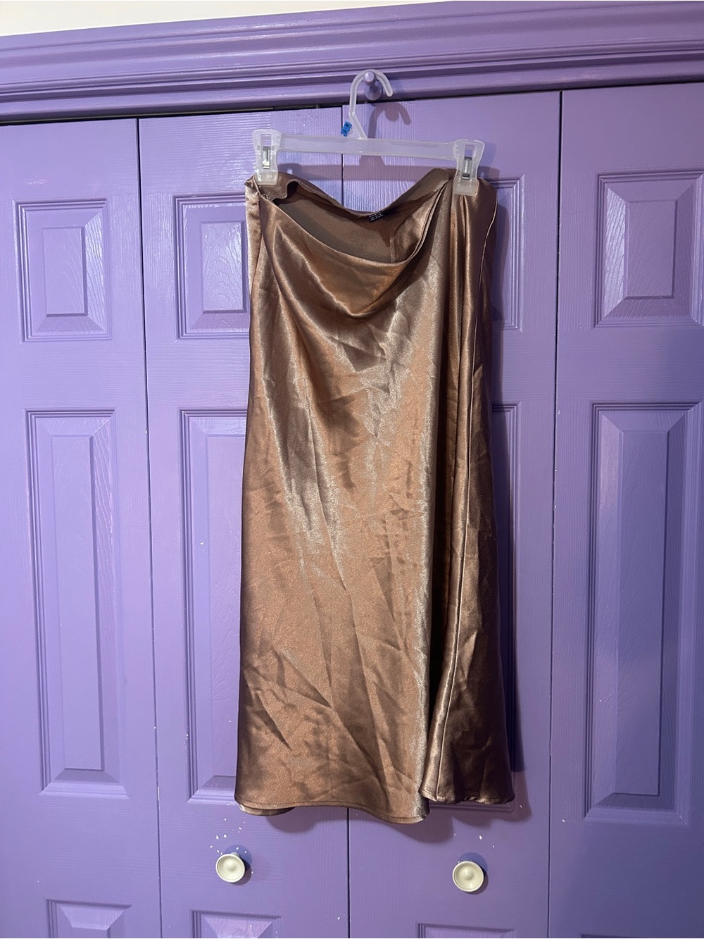 SHEIN Bronze Satin Cowl Midi Skirt